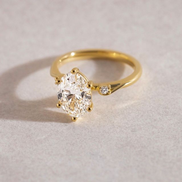 2.60 Carat Oval Diamond Trilogy Yellow Gold Engagement Ring - Alani