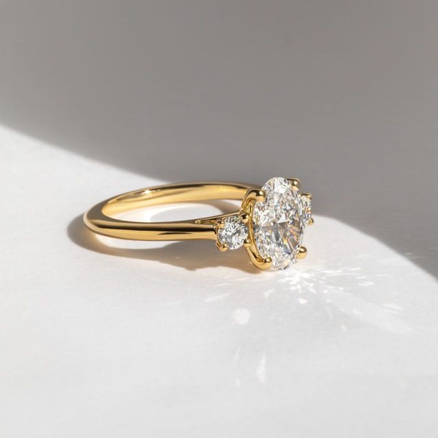 2.00 Carat Oval Diamond Trilogy Yellow Gold Engagement Ring - Rohini