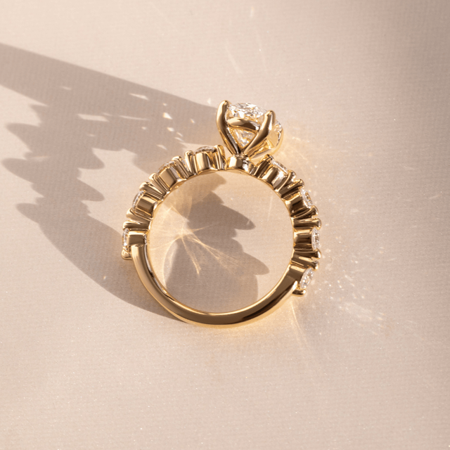 1.50 Carat Oval Diamond Band Yellow Gold Engagement Ring - Veronica