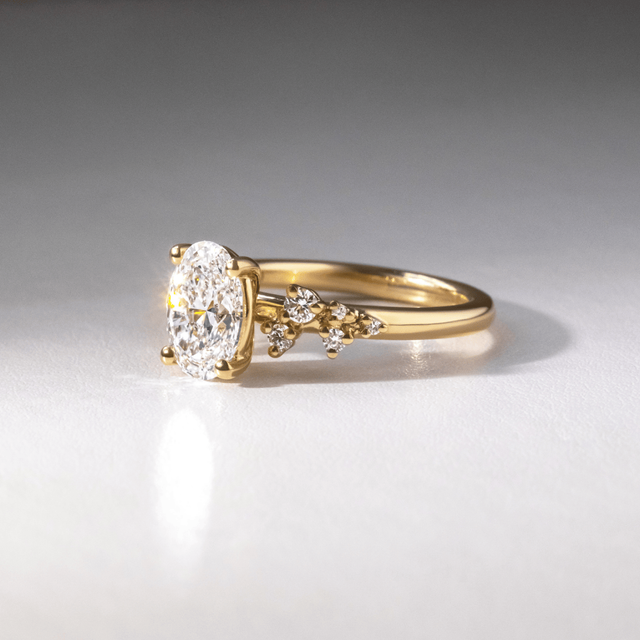 2.00 Carat Lab Grown Oval Diamond Cluster Engagement Ring In Yellow Gold - Morning Star