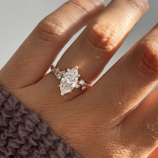 2.00 Carat Lab Grown Marquise Diamond Cluster Engagement Ring In Yellow Gold - Morning Star