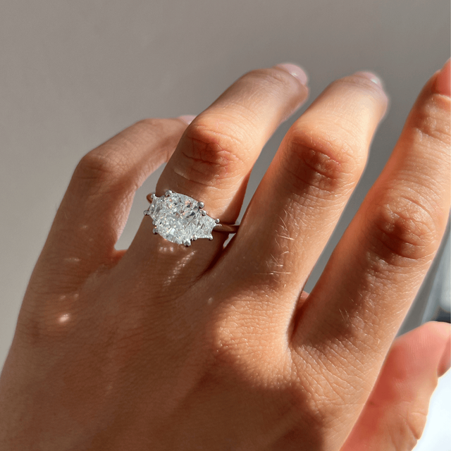3.00 Carat Lab Grown Cushion Diamond Trilogy Engagement Ring In Platinum - Treya