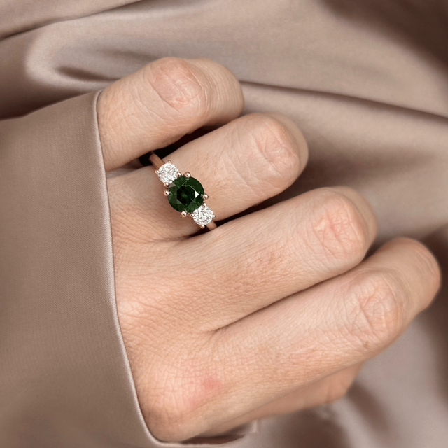 1.85 Carat Round Demantoid Garnet Trilogy Engagement Ring In Yellow Gold - Rohini
