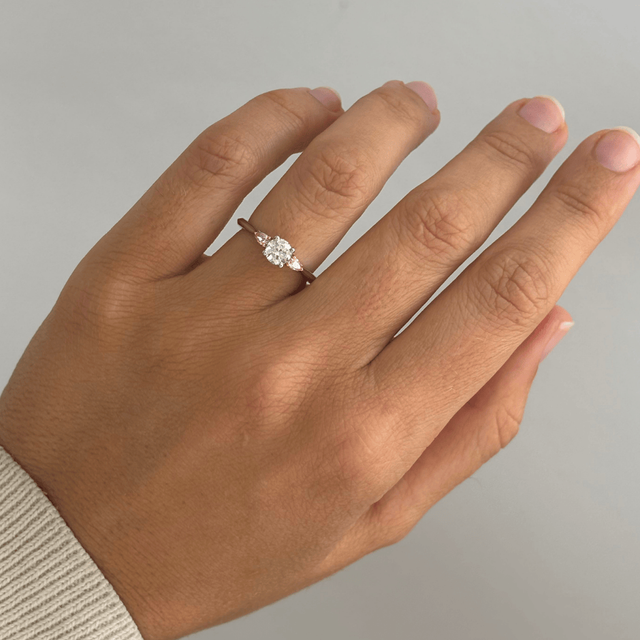 0.51 Carat Round Diamond Trilogy Engagement Ring In Platinum And Rose Gold - Amaya