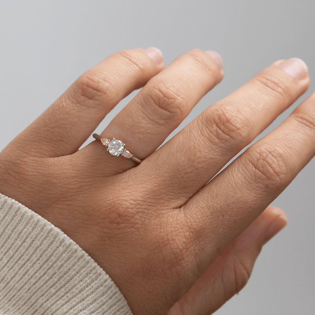 0.51 Carat Round Diamond Trilogy Engagement Ring In Platinum And Rose Gold - Amaya