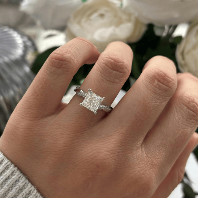 2.57 Carat Lab Grown Princess Cut Diamond Band Engagement Ring In Platinum - Sahana