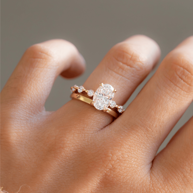 1.50 Carat Oval Diamond Band Yellow Gold Engagement Ring - Veronica