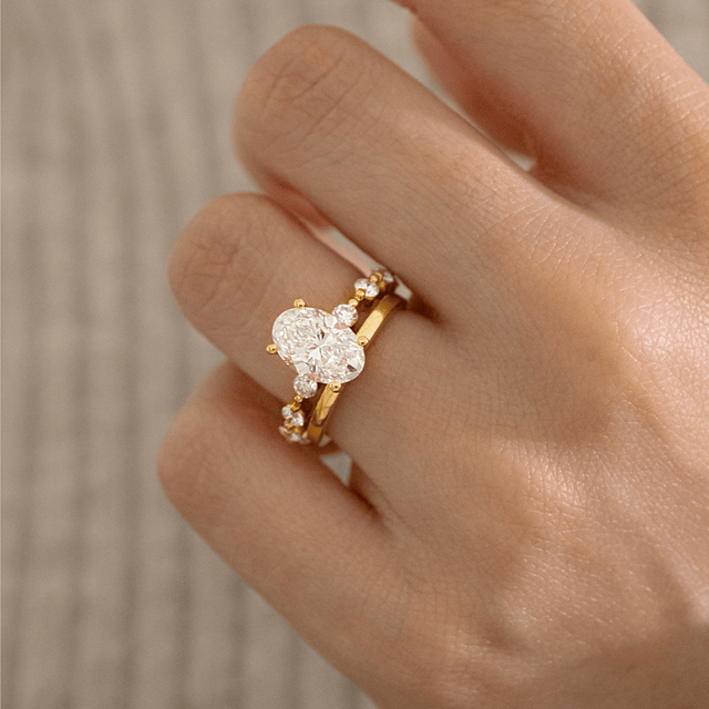 2.00 Carat Oval Diamond Band Yellow Gold Engagement Ring - Veronica