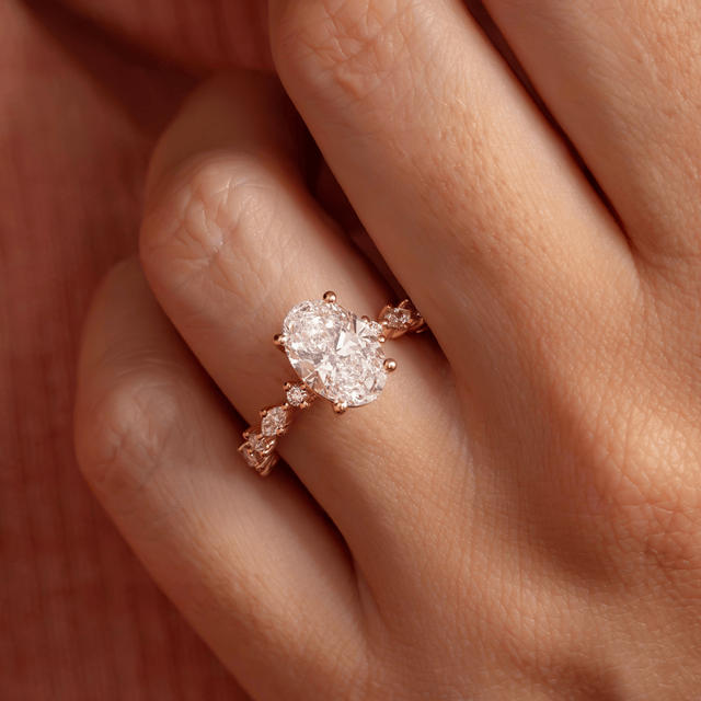 2.50 Carat Oval Diamond Band Rose Gold Engagement Ring - Laura
