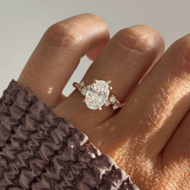 2.00 Carat Lab Grown Oval Diamond Cluster Engagement Ring In Yellow Gold - Morning Star
