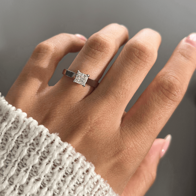 0.78 Carat Lab Grown Princess Cut Diamond Solitaire Engagement Ring In Platinum - Sura