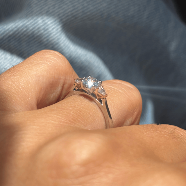 0.51 Carat Round Diamond Trilogy Engagement Ring In Platinum And Rose Gold - Amaya