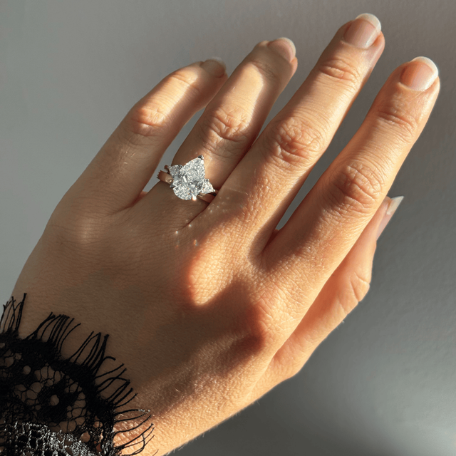 3.00 Carat Pear Diamond Trilogy Yellow Gold Engagement Ring - Manilla