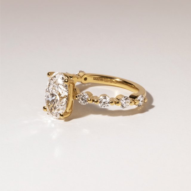 2.00 Carat Oval Diamond Band Yellow Gold Engagement Ring - Veronica