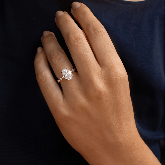 2.50 Carat Oval Milgrain Diamond Band Yellow Gold Engagement Ring - Laura