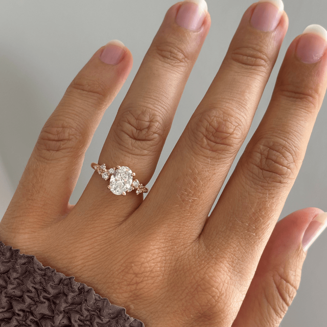 2.00 Carat Lab Grown Oval Diamond Cluster Engagement Ring In Yellow Gold - Morning Star