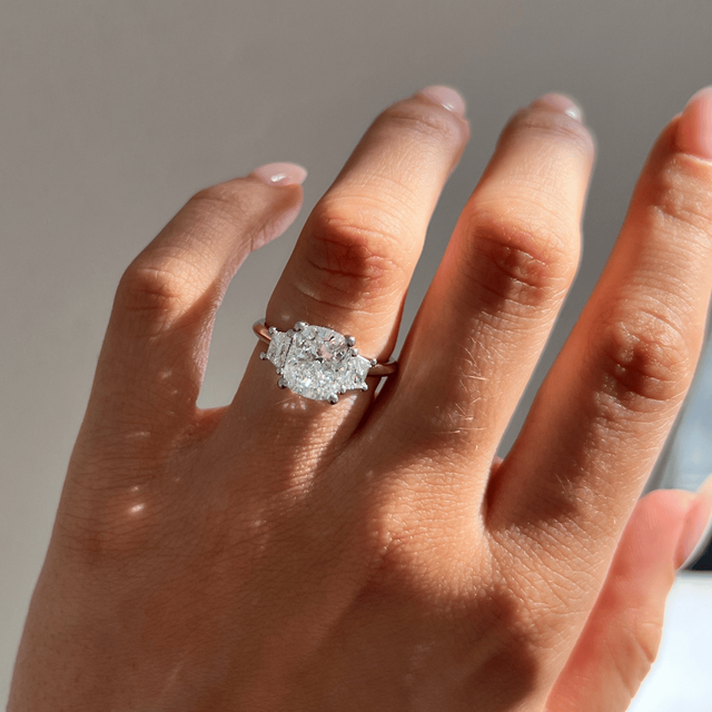 3.00 Carat Lab Grown Cushion Diamond Trilogy Engagement Ring In Platinum - Treya