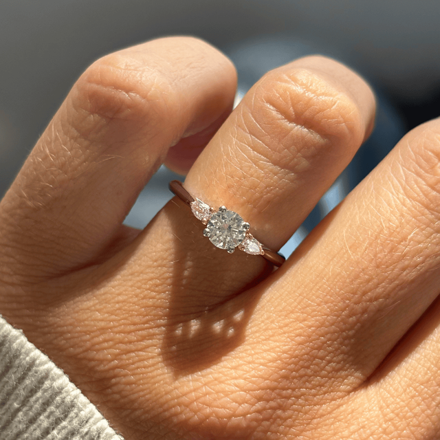 0.51 Carat Round Diamond Trilogy Engagement Ring In Platinum And Rose Gold - Amaya