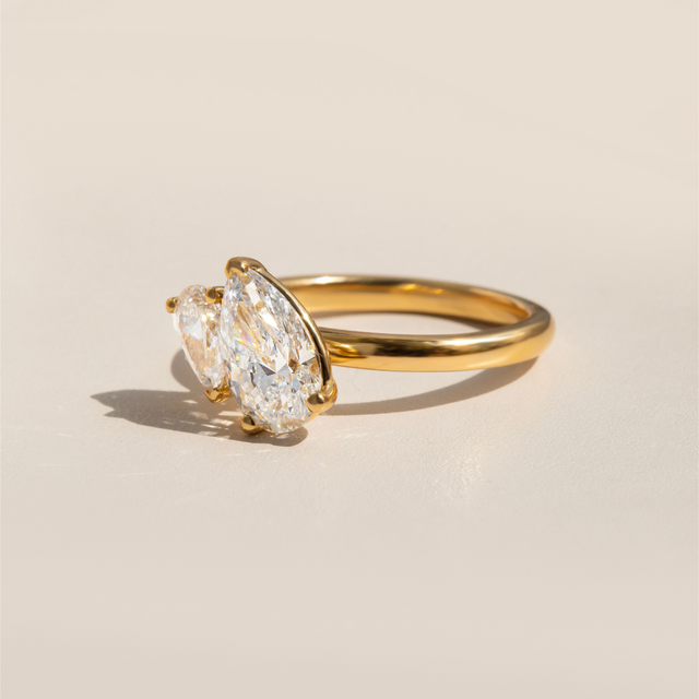 Toi Et Moi Pear And Pear Engagement Ring In  Yellow Gold