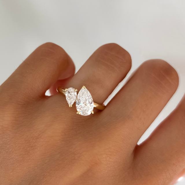 Toi Et Moi Pear And Pear Engagement Ring In  Yellow Gold