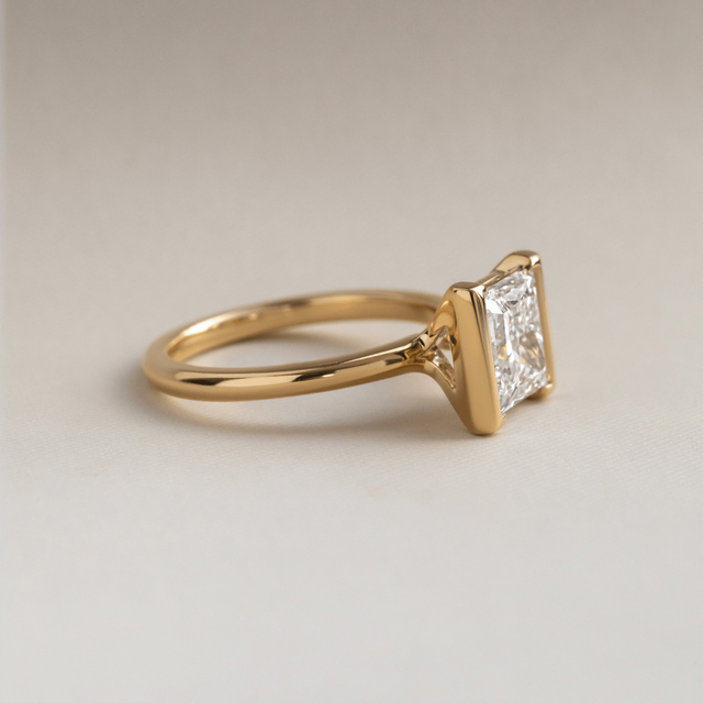 2.50 Carat Lab Grown Princess Diamond Half Bezel Ring In Yellow Gold - Avian