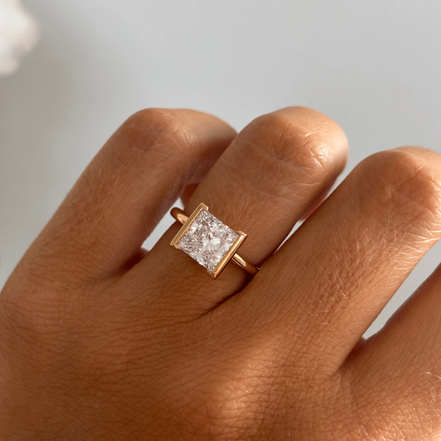 2.50 Carat Lab Grown Princess Diamond Half Bezel Ring In Yellow Gold - Avian