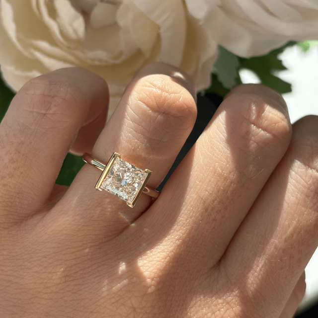 2.50 Carat Lab Grown Princess Diamond Half Bezel Ring In Yellow Gold - Avian
