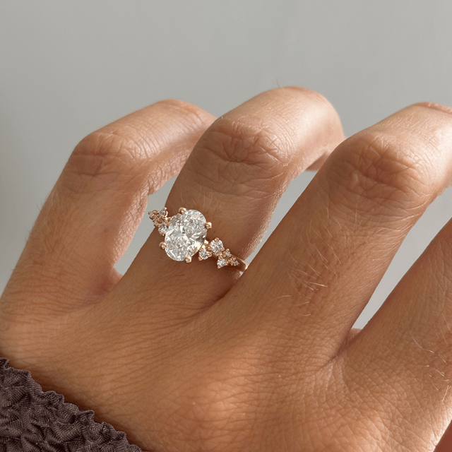 2.00 Carat Lab Grown Oval Diamond Cluster Engagement Ring In Yellow Gold - Morning Star