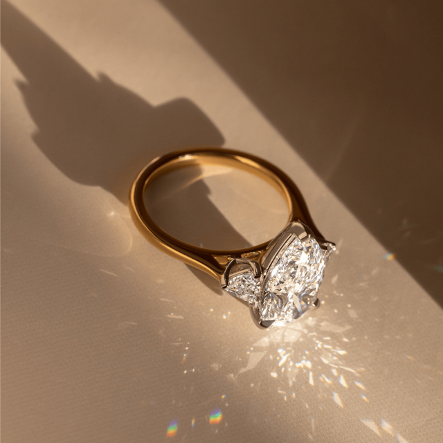 3.00 Carat Pear Diamond Trilogy Yellow Gold Engagement Ring - Manilla
