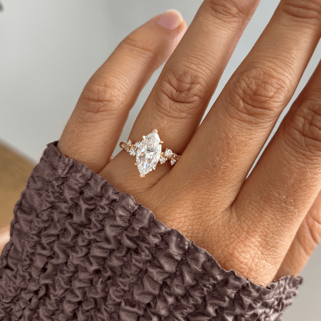 2.00 Carat Lab Grown Marquise Diamond Cluster Engagement Ring In Yellow Gold - Morning Star
