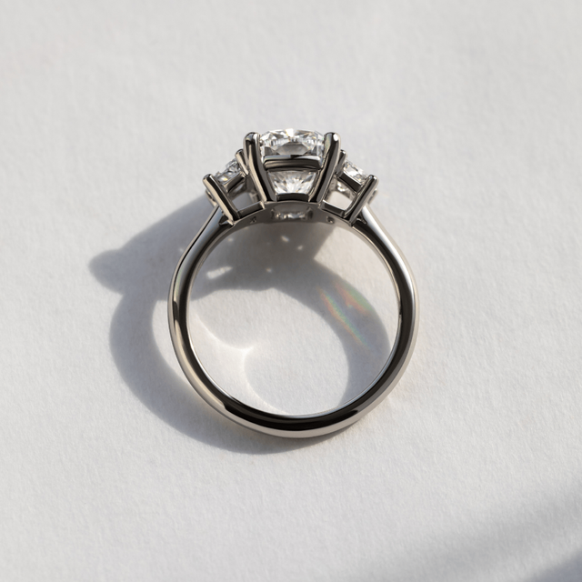 3.00 Carat Lab Grown Cushion Diamond Trilogy Engagement Ring In Platinum - Treya