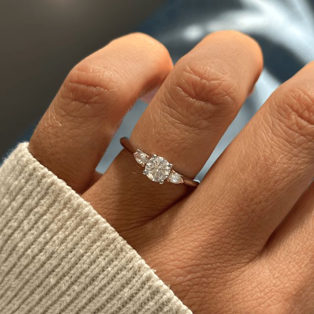 0.51 Carat Round Diamond Trilogy Engagement Ring In Platinum And Rose Gold - Amaya