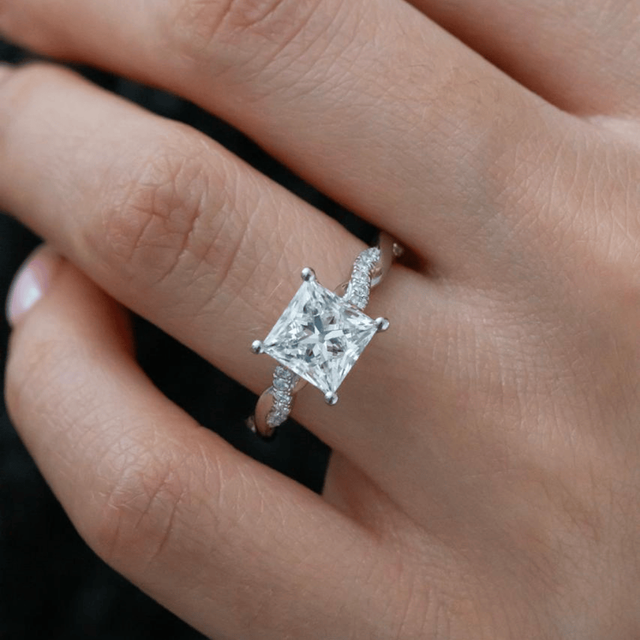 2.57 Carat Lab Grown Princess Cut Diamond Band Engagement Ring In Platinum - Sahana