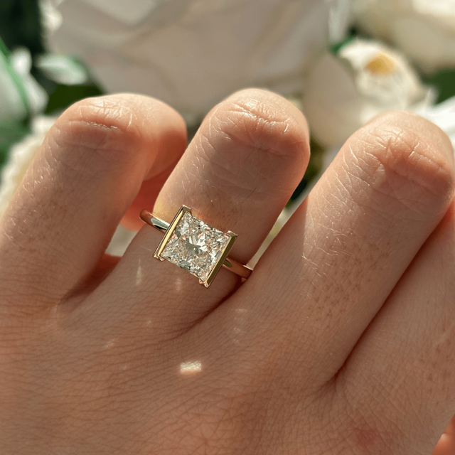 2.50 Carat Lab Grown Princess Diamond Half Bezel Ring In Yellow Gold - Avian