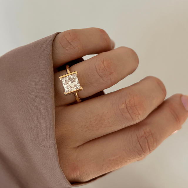 2.50 Carat Lab Grown Princess Diamond Half Bezel Ring In Yellow Gold - Avian