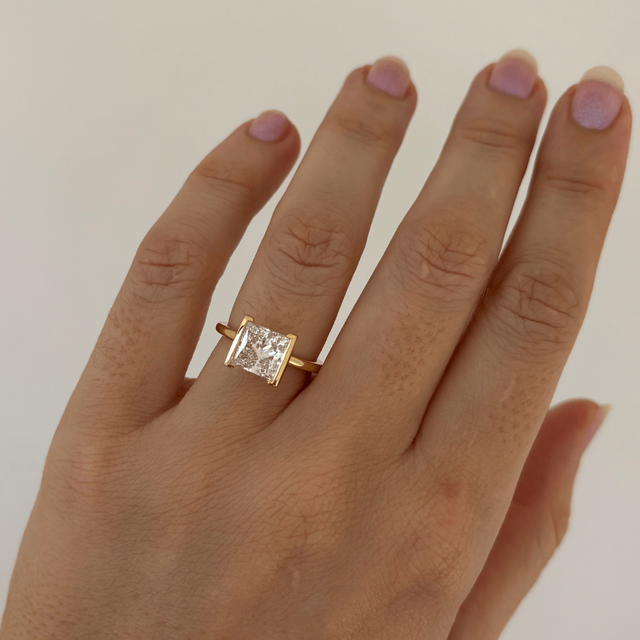 2.50 Carat Lab Grown Princess Diamond Half Bezel Ring In Yellow Gold - Avian