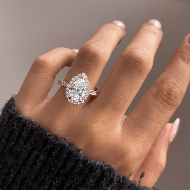 2.70 Carat Lab Grown Pear Diamond Halo Ring In Yellow Gold - Augusta