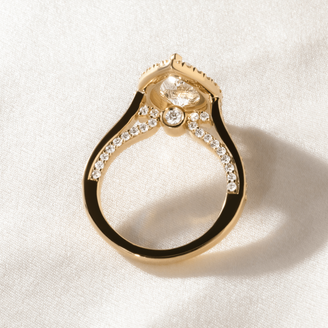 2.70 Carat Lab Grown Pear Diamond Halo Ring In Yellow Gold - Augusta