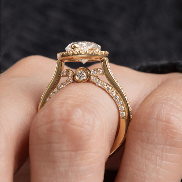 2.70 Carat Lab Grown Pear Diamond Halo Ring In Yellow Gold - Augusta