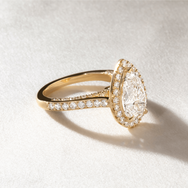 2.70 Carat Lab Grown Pear Diamond Halo Ring In Yellow Gold - Augusta