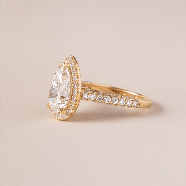 2.70 Carat Lab Grown Pear Diamond Halo Ring In Yellow Gold - Augusta