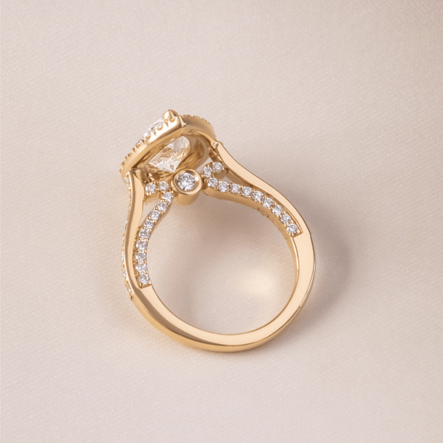 2.70 Carat Lab Grown Pear Diamond Halo Ring In Yellow Gold - Augusta