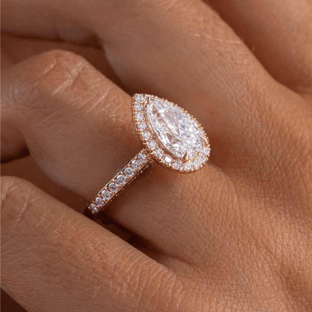 2.70 Carat Lab Grown Pear Diamond Halo Ring In Yellow Gold - Augusta