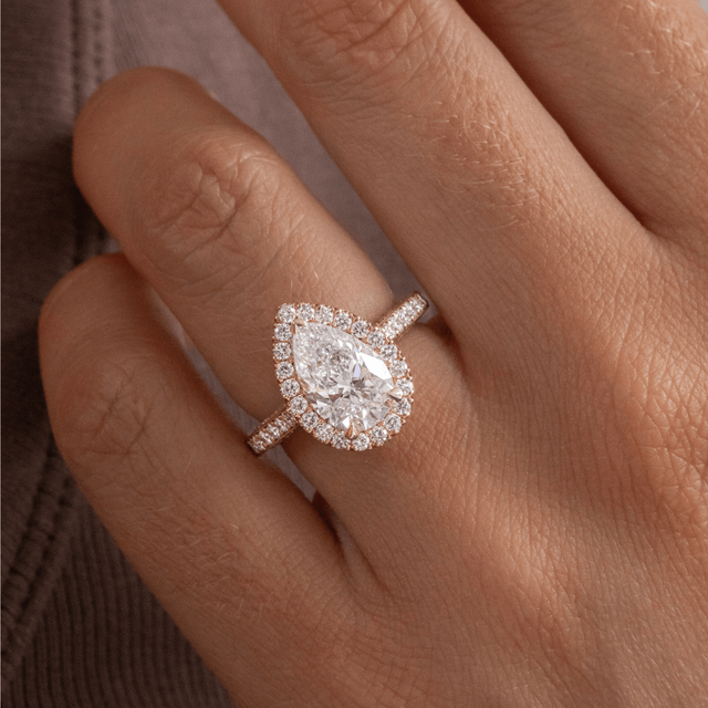 2.70 Carat Lab Grown Pear Diamond Halo Ring In Yellow Gold - Augusta