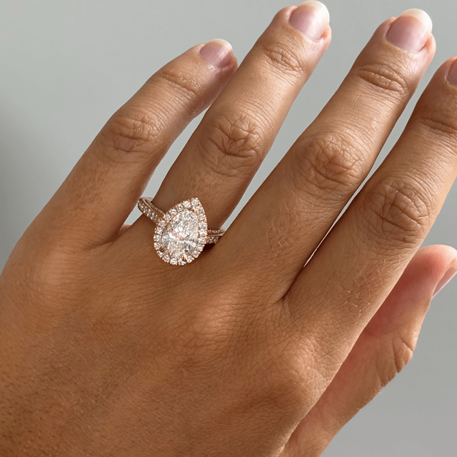 2.70 Carat Lab Grown Pear Diamond Halo Ring In Yellow Gold - Augusta