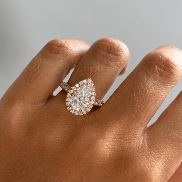 2.70 Carat Lab Grown Pear Diamond Halo Ring In Yellow Gold - Augusta