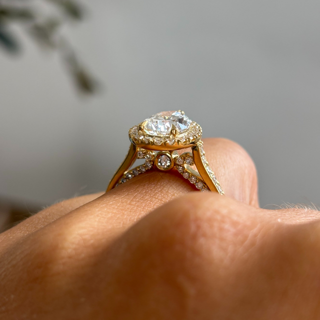 2.70 Carat Lab Grown Pear Diamond Halo Ring In Yellow Gold - Augusta
