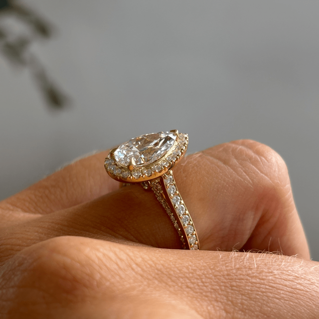 2.70 Carat Lab Grown Pear Diamond Halo Ring In Yellow Gold - Augusta
