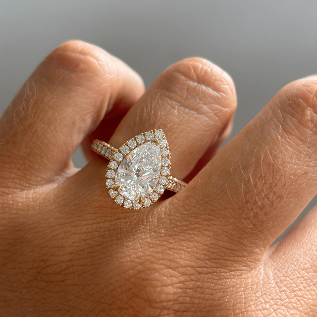2.70 Carat Lab Grown Pear Diamond Halo Ring In Yellow Gold - Augusta
