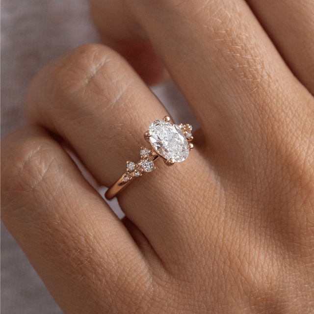 2.00 Carat Lab Grown Oval Diamond Cluster Engagement Ring In Yellow Gold - Morning Star